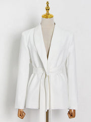 Solid Color Column Long Sleeves Lapel Blazer Top&Pants Two Pieces Set