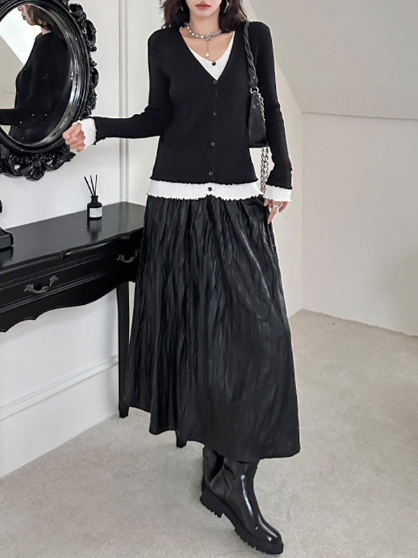 Elasticity Pleated Solid Color A-Line High Waisted Skirts Bottoms