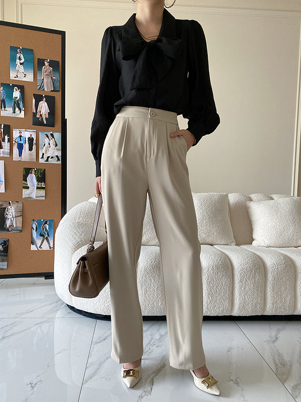 Urban Loose Long Sleeves Solid Color Lapel Collar Blouses