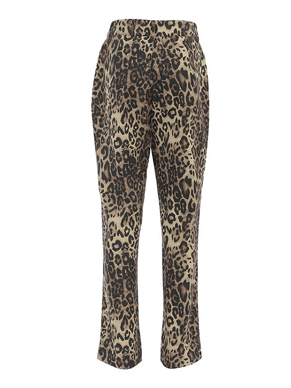 Leopard Pockets High Waisted Trousers Pants