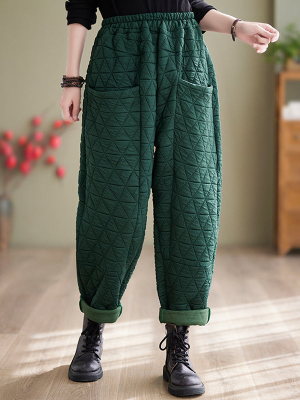 Elasticity Quilted Split-Joint Harem Pants High Waisted Trousers Pants