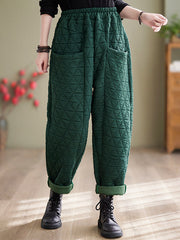 Elasticity Quilted Split-Joint Harem Pants High Waisted Trousers Pants