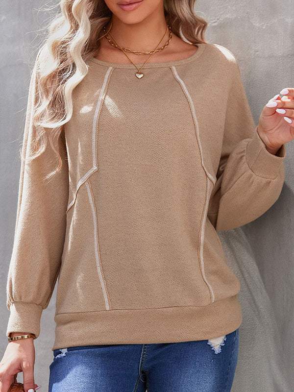 Split-Joint Long Sleeves Loose Round-Neck T-Shirts Tops