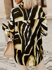 Buttoned Printed Long Sleeves Loose Lapel Blouses&Shirts Tops