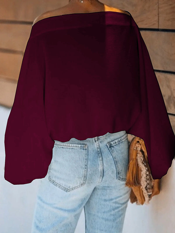 Simple Loose 3 Colors Solid Color Puff Sleeves T-Shirt