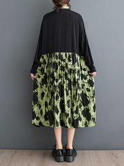 Buttoned Pleated Split-Joint A-Line High-Low Lapel Midi Dresses