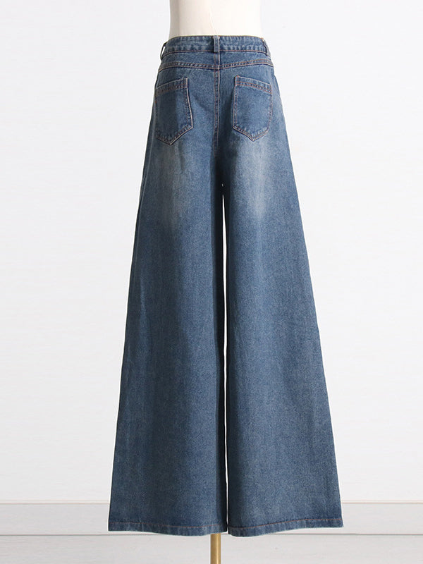 Asymmetric Split-joint Fringed Boat Neck Vest Top+ High Waisted Belted Jeans Bottom Two Pieces Set