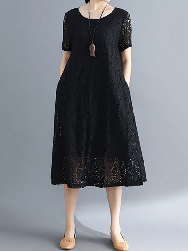 Embroidered Hollow Solid Dress