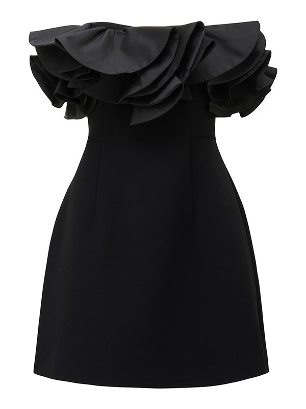 Solid Color Split-Joint Three-Dimensional Flower Zipper A-Line Sleeveless Tube Mini Dresses