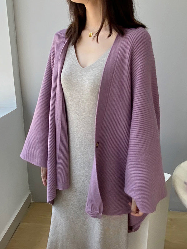 Loose Raglan Sleeve V-Neck Shawl Cardigan Tops