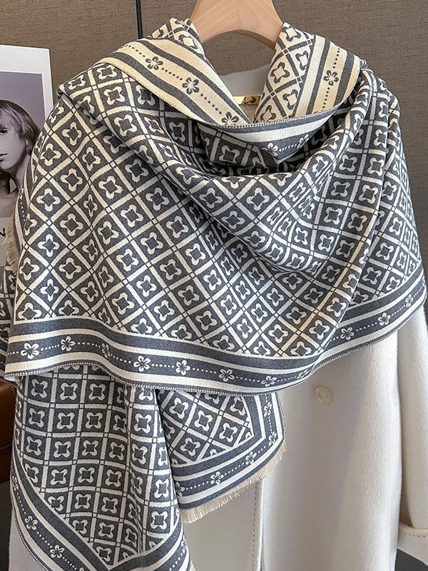 Fringed Geometric Keep Warm Shawl&Scarf