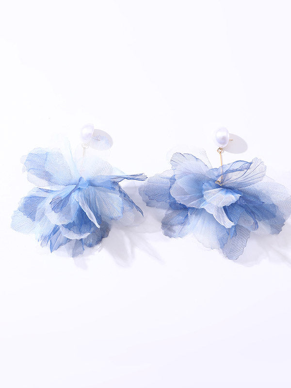Three-Dimensional Flower Drop Earrings