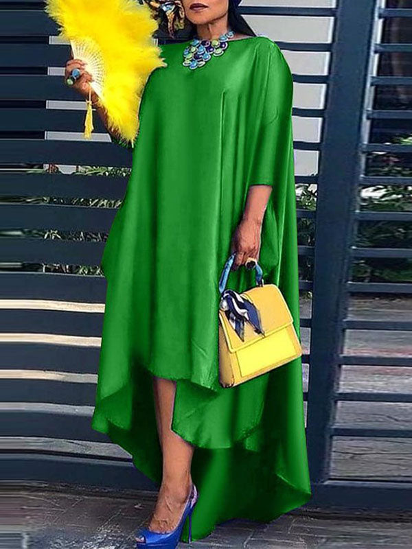 High-Low Irregular Clipping Solid Color Round-Neck Maxi Dresses