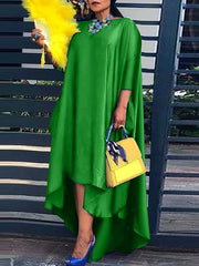 High-Low Irregular Clipping Solid Color Round-Neck Maxi Dresses