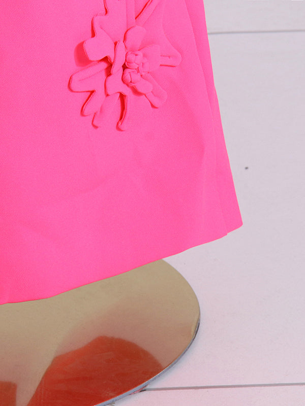 Flower-Embellished Solid Color Long Sleeves Lapel Outerwear Blazer