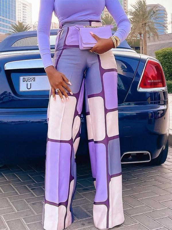 Color-Block Loose Trousers Casual Pants Bottoms