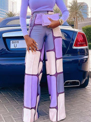 Color-Block Loose Trousers Casual Pants Bottoms