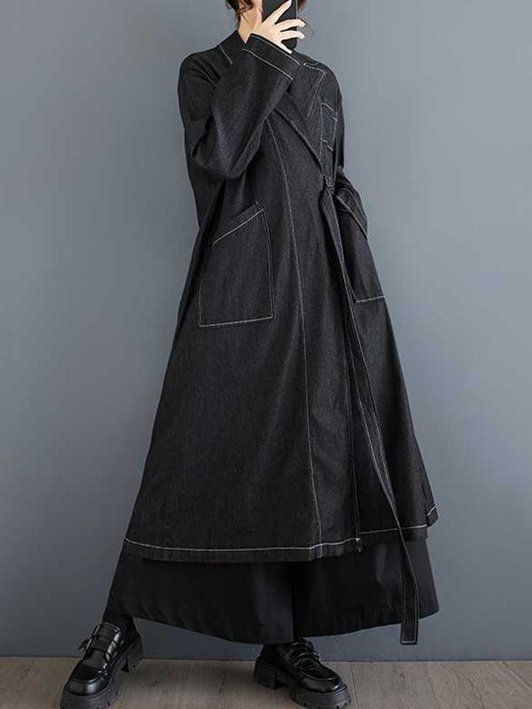 Buckle Pockets Solid Color Split-Joint Long Sleeves Loose Notched Collar Trench Coats Outerwear