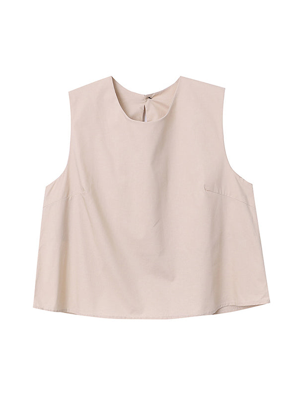 Solid Color Round-Neck Vest + High Waisted  Skirt Two Pieces Set