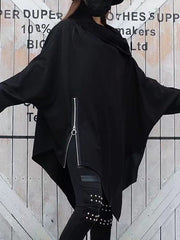 Asymmetric Split-Joint Zipper Batwing Sleeves Loose Heaps Collar Sweatershirt