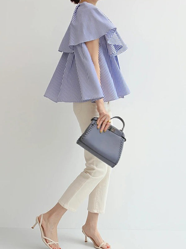 Falbala Loose Short Sleeves Round-neck Blouses&shirts Tops