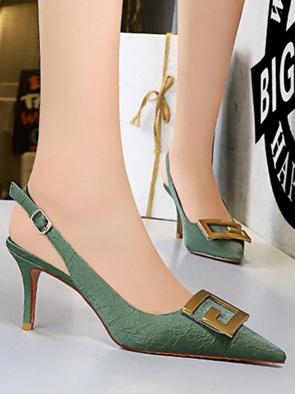 Belt Buckle Pointed-Toe Sling Shoes Pumps