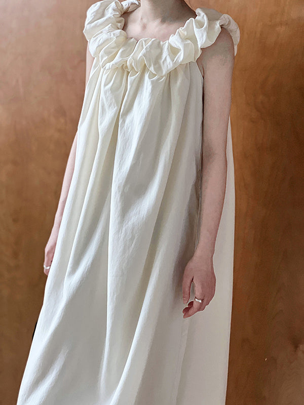 Elasticity Pleated Solid Color Split-Joint Loose Sleeveless Off-The-Shoulder Maxi Dresses