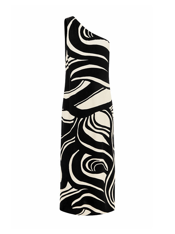 Printed Loose Sleeveless One-Shoulder Maxi Dresses