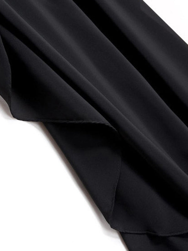 Falbala Split-Joint Irregularity Loose Spaghetti-Neck Maxi Dresses