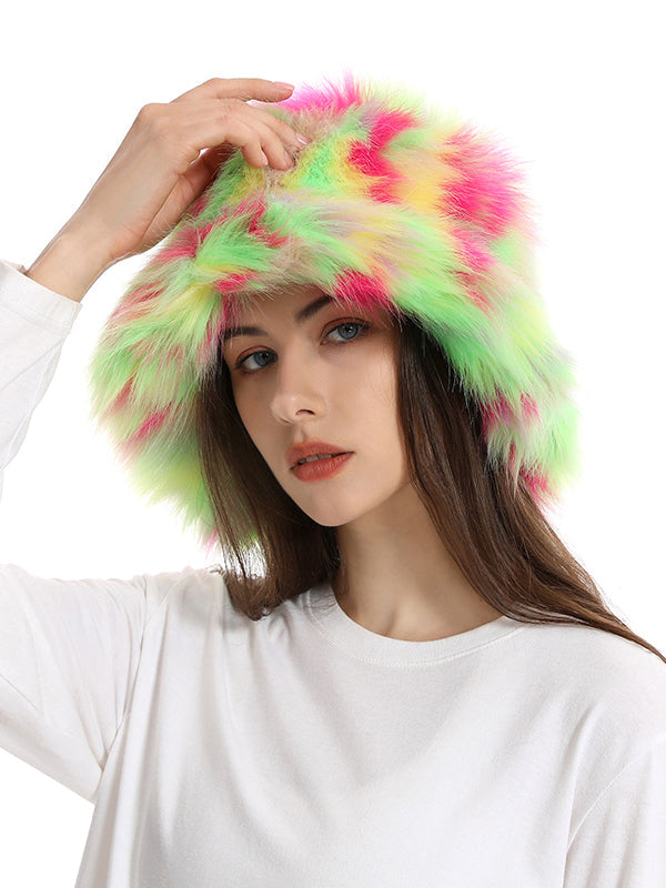 Adjustable Contrast Color Keep Warm Velvet Bucket Hat