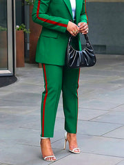 Split-Joint Striped High Waisted Loose Trousers Suit Pants