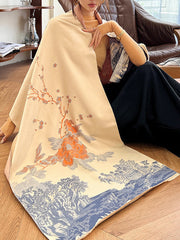 Floral Printed Tasseled Shawl&Scarf