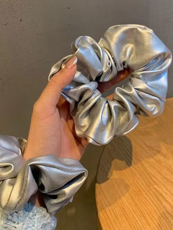 Elasticity Pleated Shiny Solid Color Scrunchy Hair Accessories