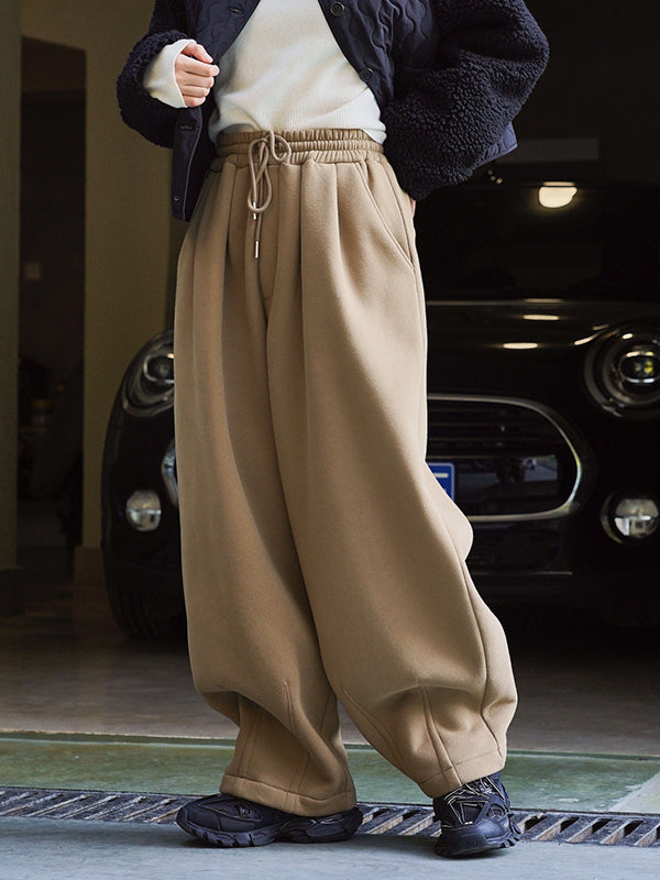 Casual Loose Wide Leg Drawstring Solid Color Pants