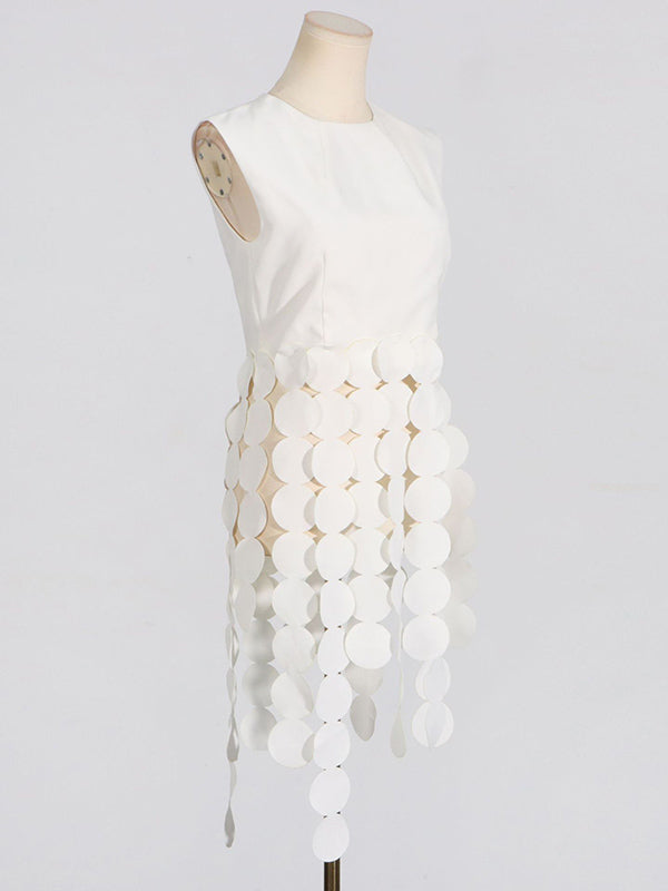 Polka-Dot Solid Color Split-Joint Tasseled Sleeveless Round-Neck Vest Top