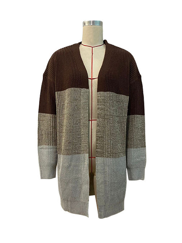 Contrast Color Long Sleeves Loose Cardigan