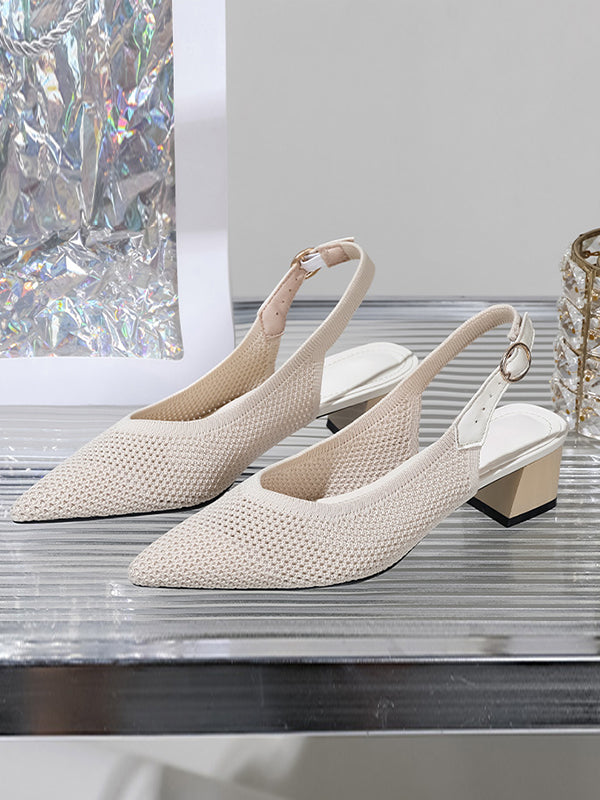 Belt Buckle Hollow Pointed-Toe Split-Joint Slider Sandals Pumps Sandals