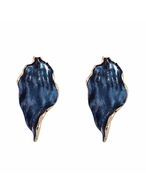Leaves Print Pleated Irregularity Earrings Accessories