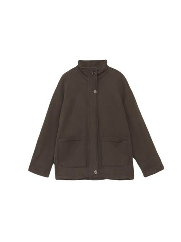 Buttoned Keep Warm Pockets Split-Joint Velvet Zipper Long Sleeves Loose Stand Collar Outerwear