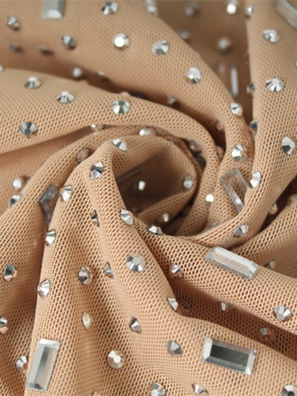 See-Through Sequined Split-Joint Bodycon Skinny Spaghetti-Neck Maxi Dresses