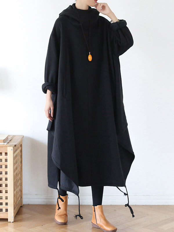 Oversize Hooded Asymmetric Split-Side Cape Dress