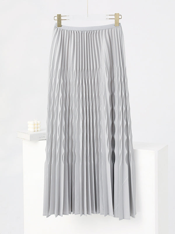 Elasticity Pleated Solid Color Loose Skirts