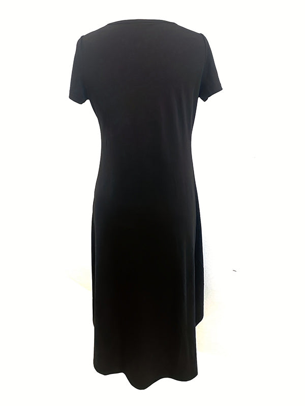 Pockets Solid Color Split-Joint A-line Loose Round-neck Midi Dresses