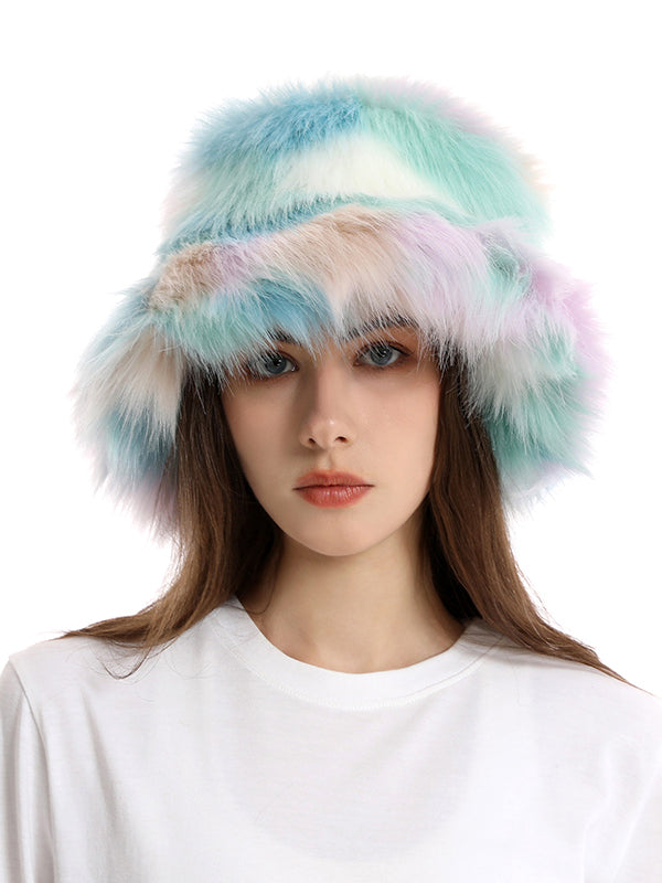 Adjustable Contrast Color Keep Warm Velvet Bucket Hat
