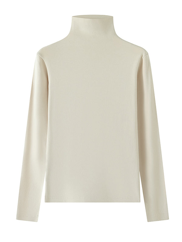 Solid Color Long Sleeves Skinny High Neck T-Shirts Tops