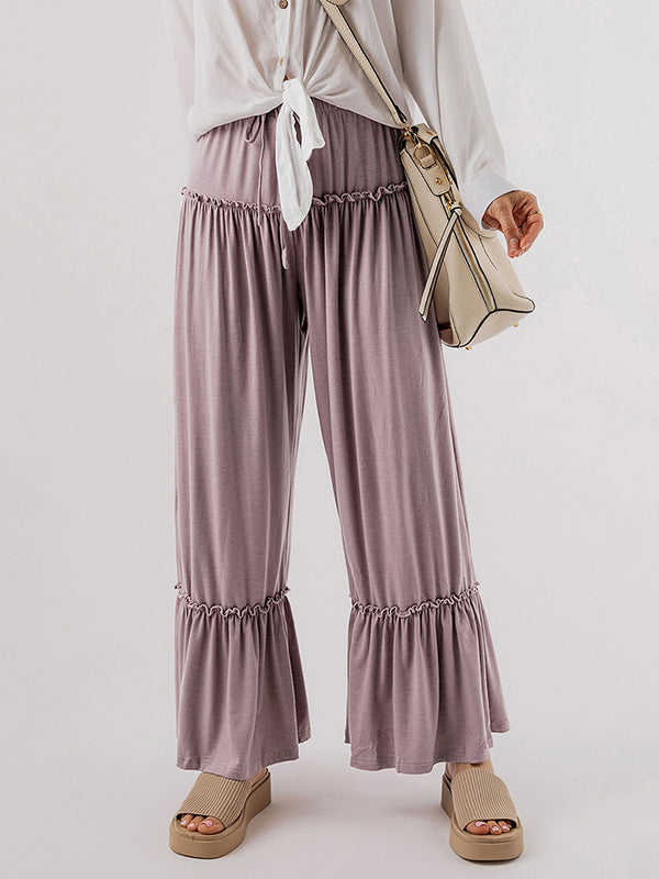 Pleated Solid Color High Waisted Loose Trousers Pants