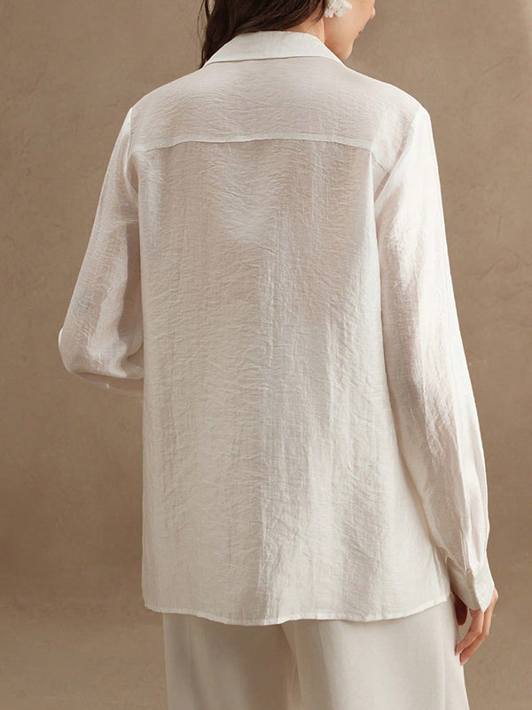 Long Sleeves Applique Split-Joint Lapel Blouses&Shirts Tops