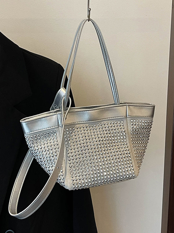 Rhine Stones Shiny Split-Joint Zipper Handbags Crossbody Bags