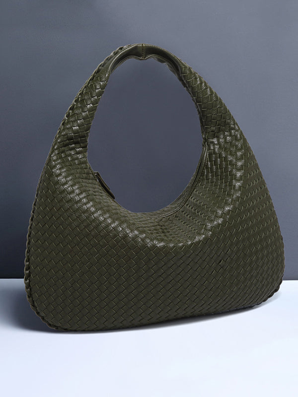 Geometric Solid Color Split-Joint Woven Zipper Handbags Bags