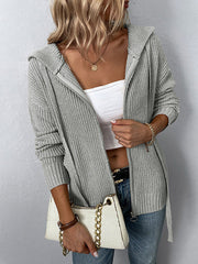 Casual Long Sleeves Hooded Solid Color Cardigan Tops